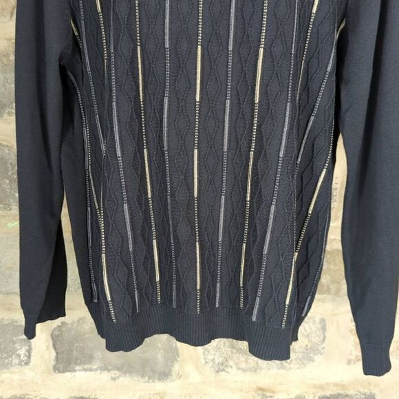 Pronto Uomo Sweater Men's Size XL Black‎ Stripes Textured Lightweight Cosby 80's - Picture 4 of 13